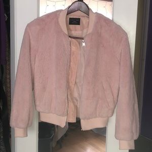 Pink furry bomber jacket